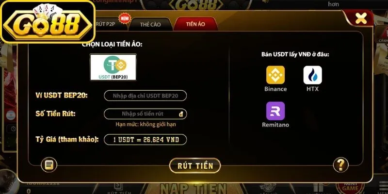 Chú ý tính năng nạp rút và hỗ trợ